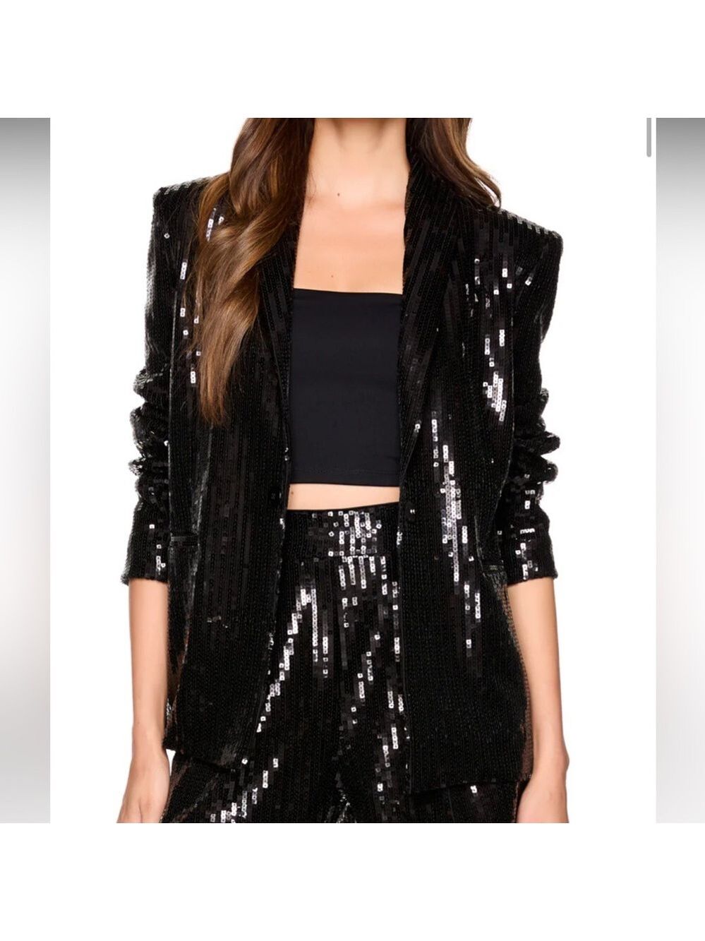 NWT Susana Monaco Black Sequin Blazer Front Snap Size Small - Picture 8 of 13